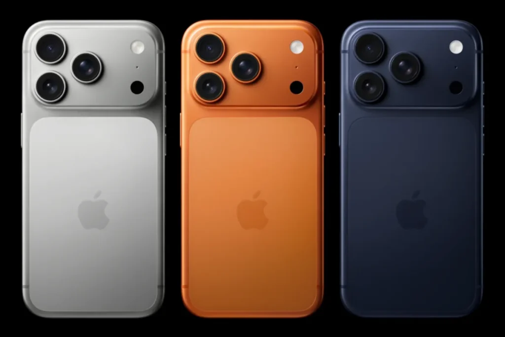 今年的iPhone17 Pro 僅有三色,分別是:精緻的銀色、優雅的深藍色和宇宙橙色。