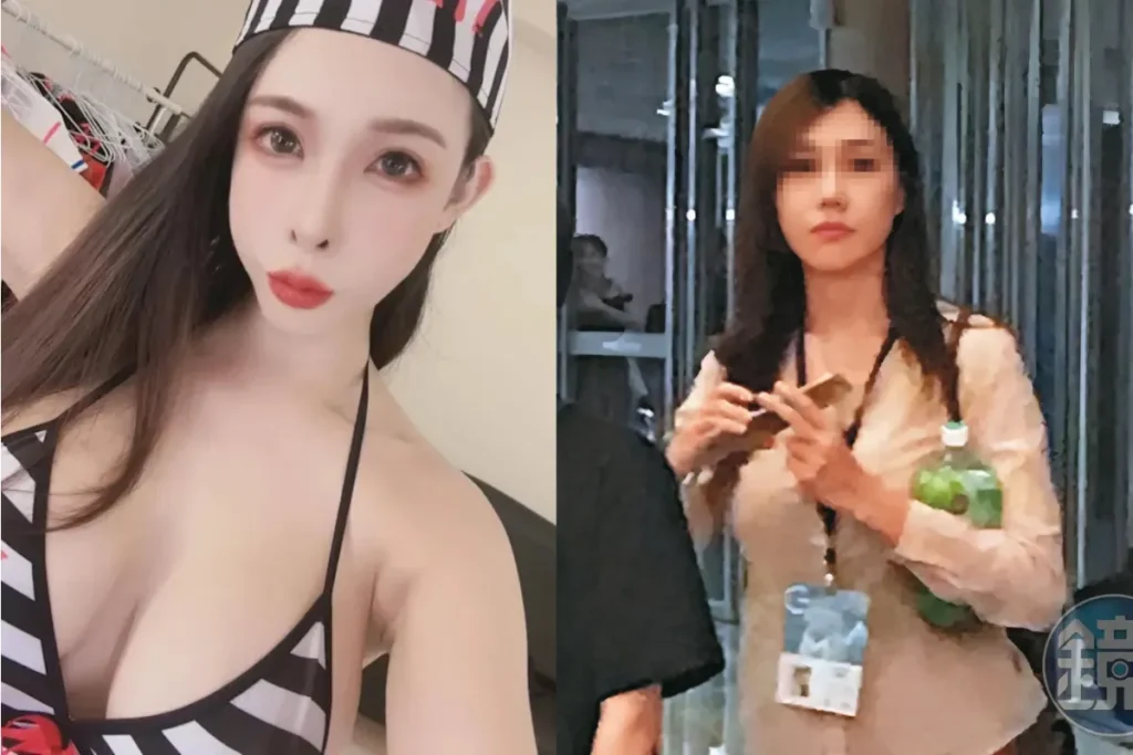 AV 女優娃娃(左)稱黃明志以分手,不過女友(右)仍陪伴黃明志前往警局