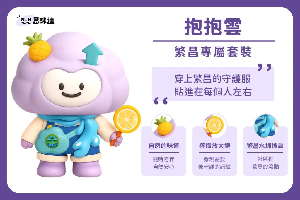 「抱抱雲 BOBO Cloud」是屏東繁昌社區的專屬防暴角色