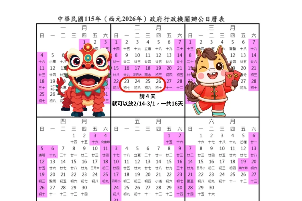 2026春節連假請假攻略