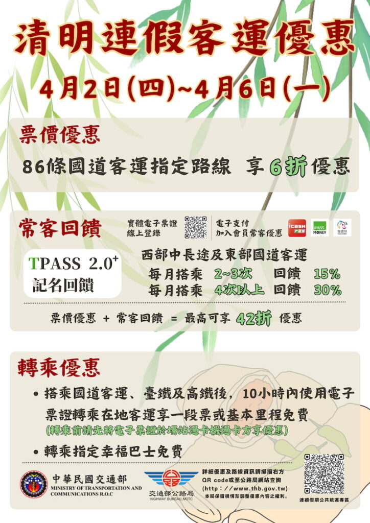 清明連假客運42折優惠