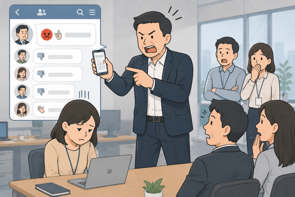 在公司群組公開羞辱，若為非必要公開處理，可能就構成職場霸凌