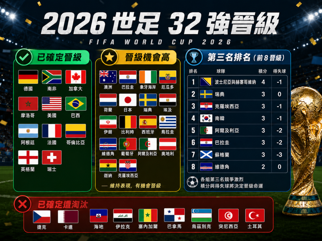 2026 世足 32 強晉級情勢