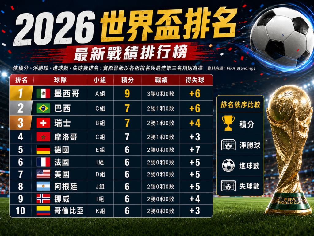 2026 世足排名最新整理（6/25更新）